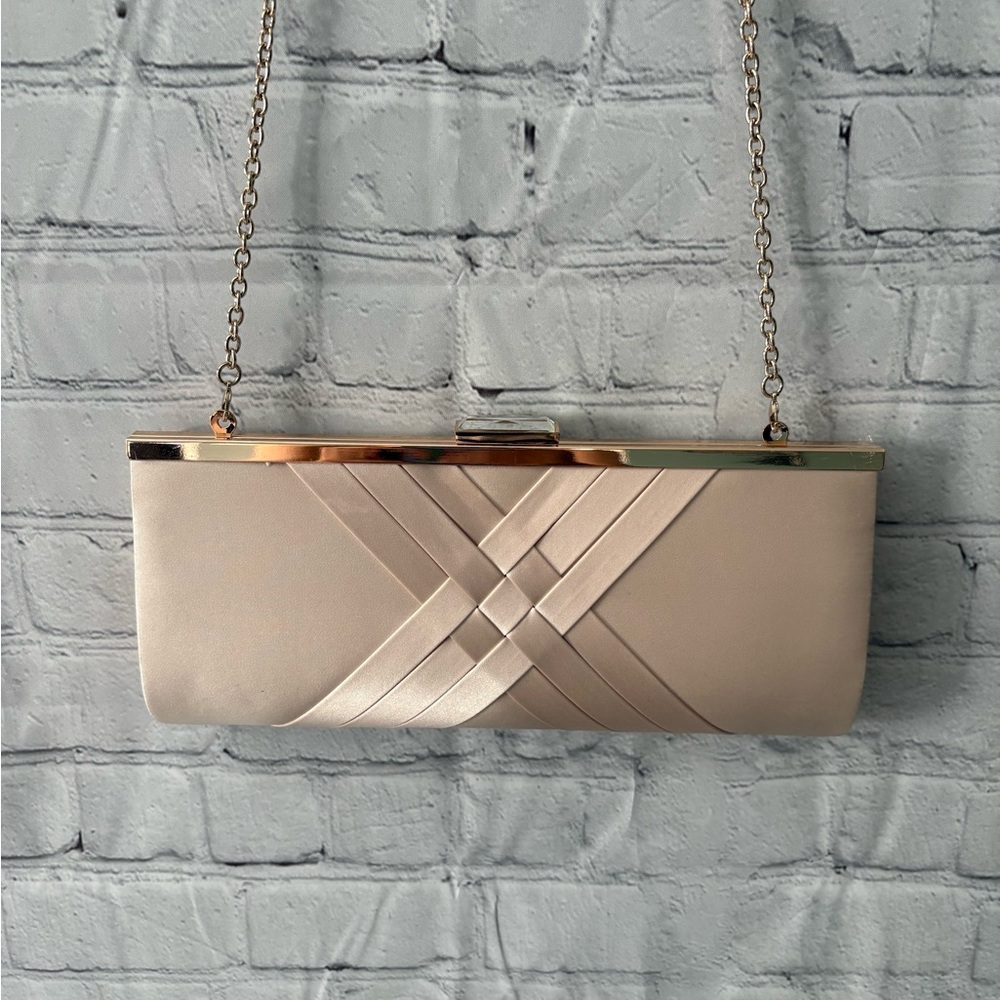 INC International Concept Elegant Champagne Clutch Bag with Chain Strap